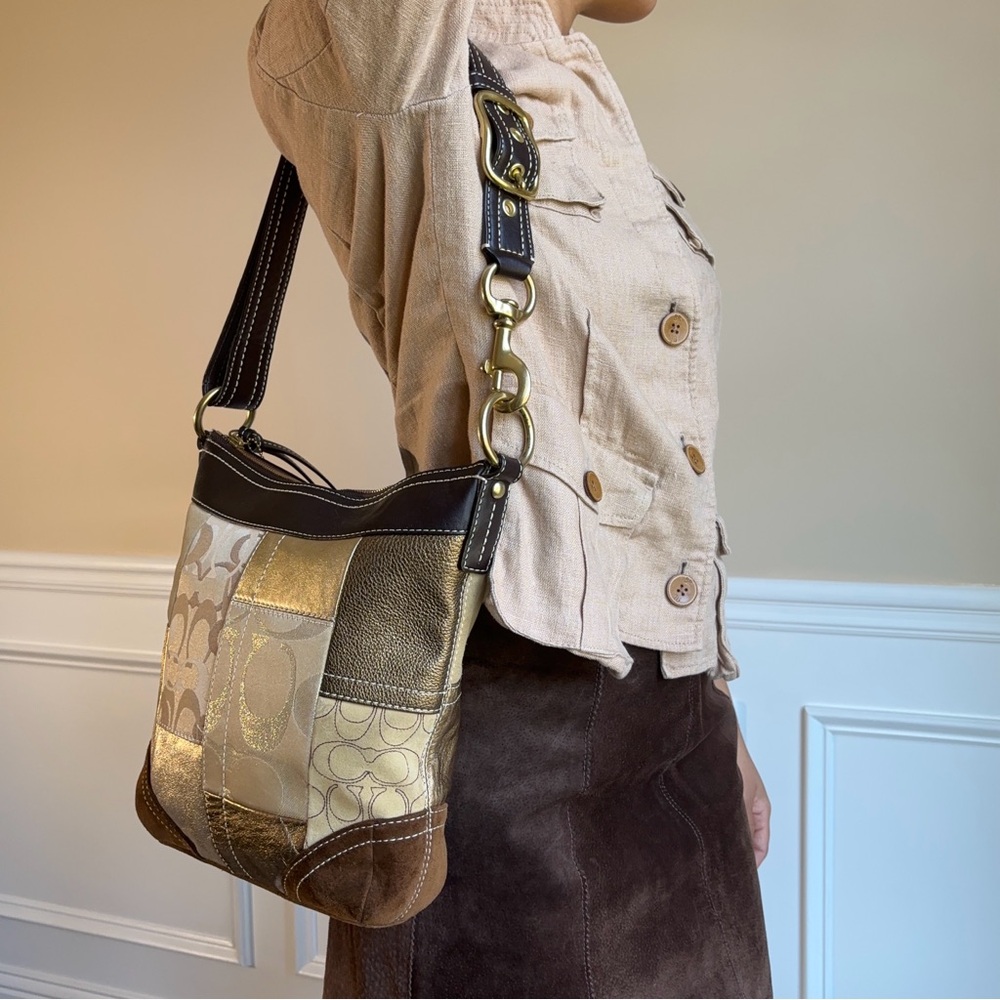 Coach Patchwork Shoulder Bag - Gold, Brown, Black